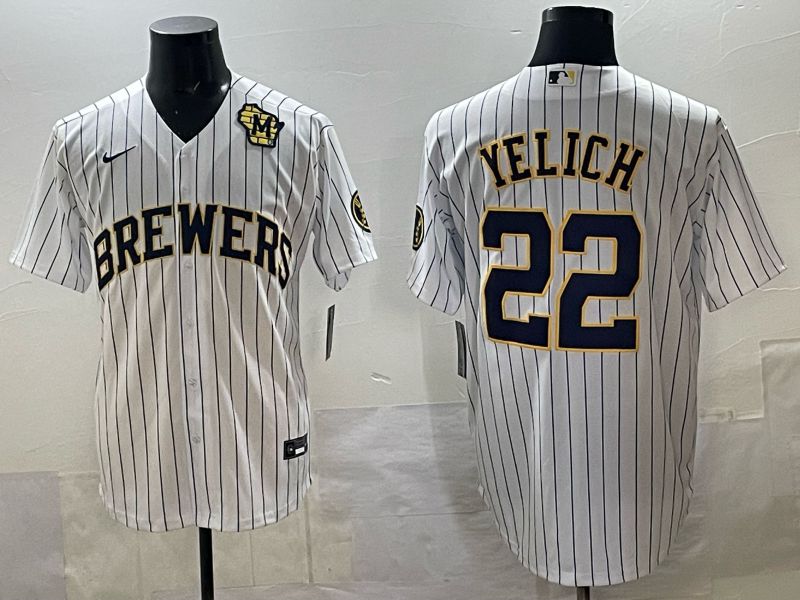 Men Nike Milwaukee Brewers #22 Yelich white MLB 2025 jersey 04
